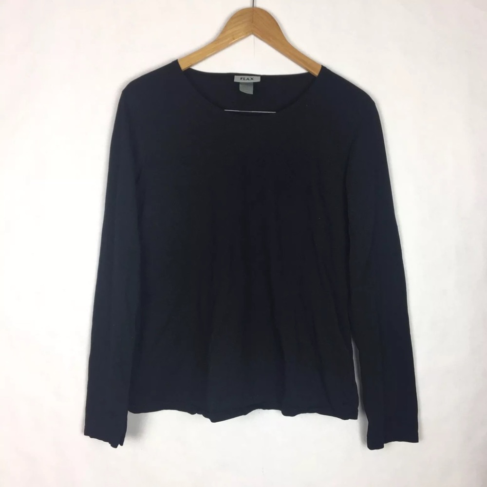Flax Womens Long Sleeve Basic Cotton Shirt Black M